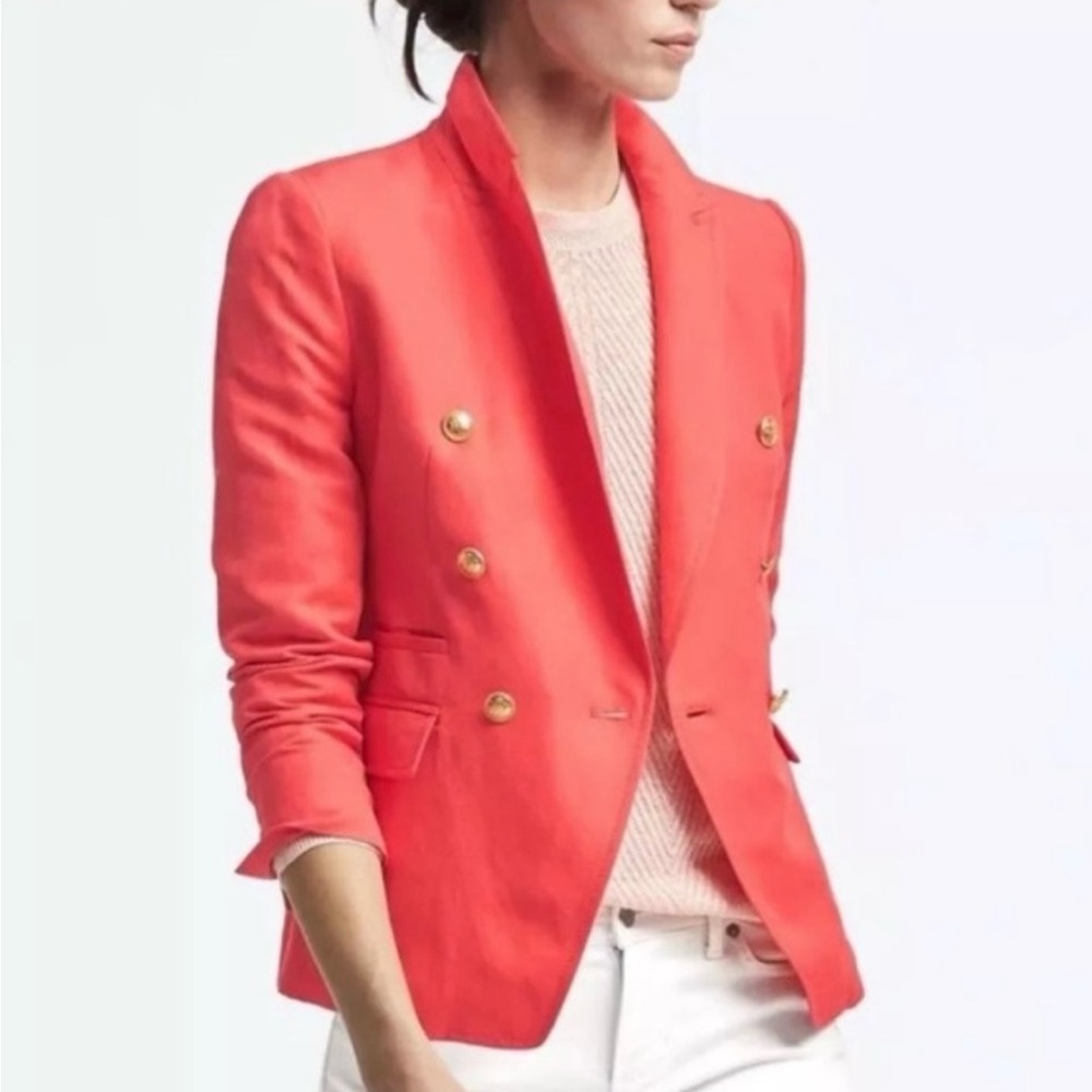 Banana Republic Vibrant Coral Blazer with Gold Accents